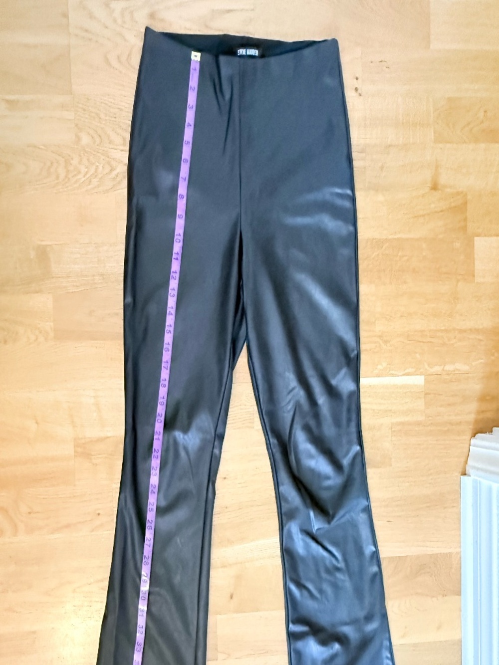 Steve Madden Faux Leather Flare Leggings Black Hi Waist Bootcut Vegan Stretch M - Picture 5 of 6